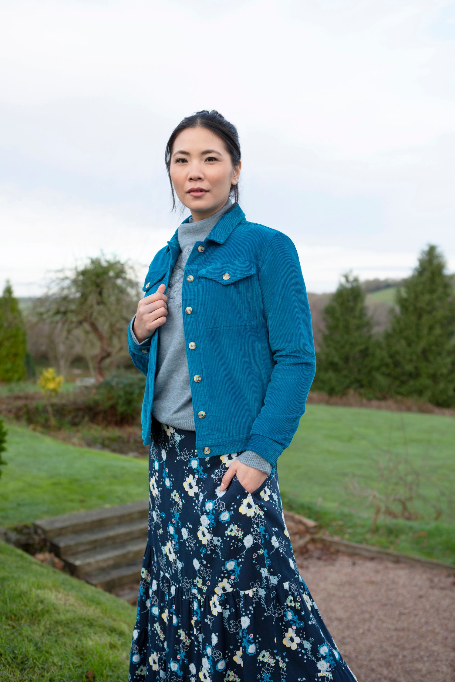 Autumn Jacket, Witcome Skirt in Pansy Print